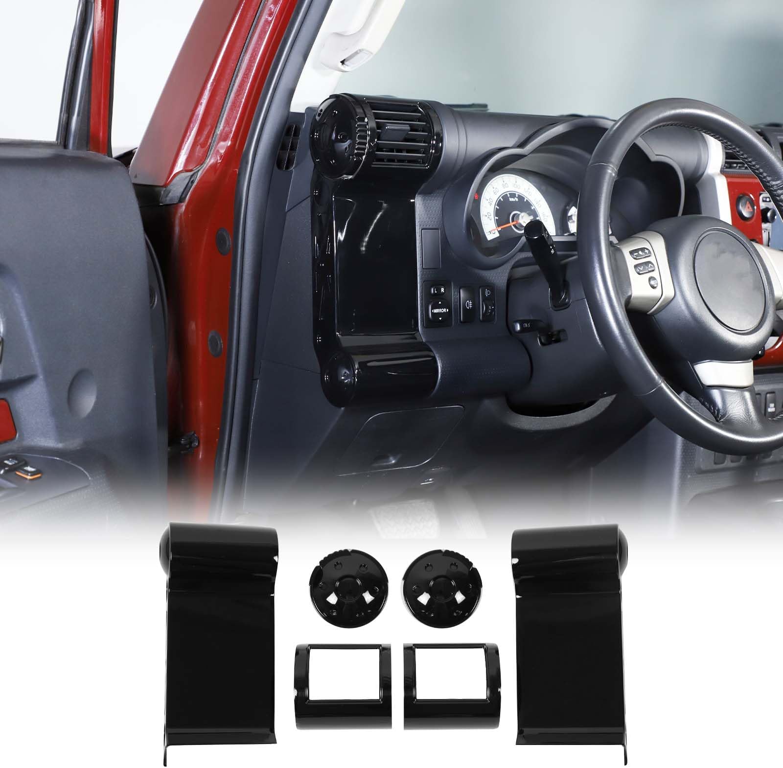 Side Air Vent Frame Fit for Toyota FJ Cruiser 2007-2021, ABS Dashboard Air Vent Outlet Cover, Center Console Air Vent Outlet Cover Trim Frame, 6PCS (Bright Black)