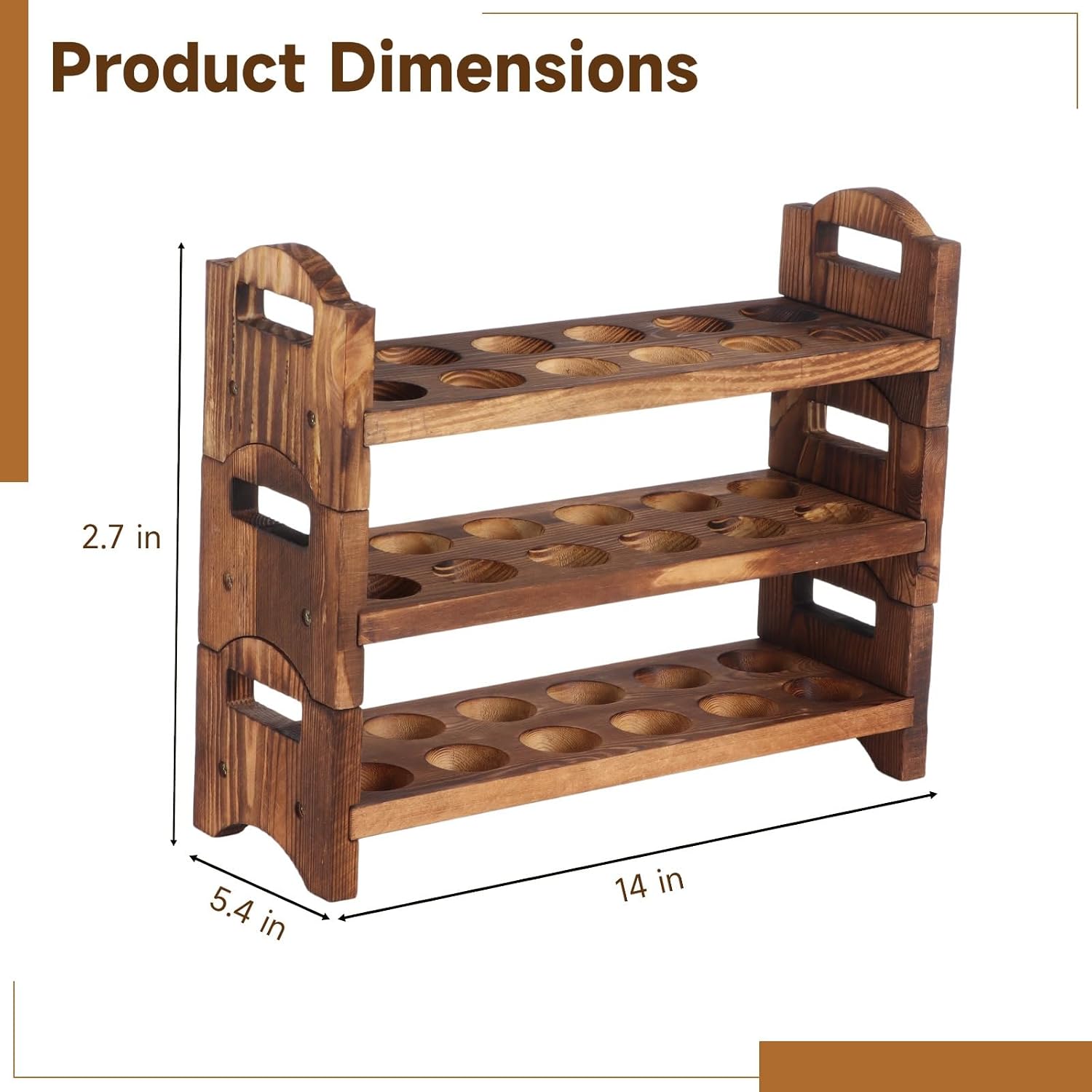 3 Tier Stackable Egg Rack, Countertop Wooden Egg Holder for 36 Eggs, Dark Brown Eggs Organizer, Stackable Egg Sorter Storage Trays for Chicken, Duck, Turkey, Quail Egg