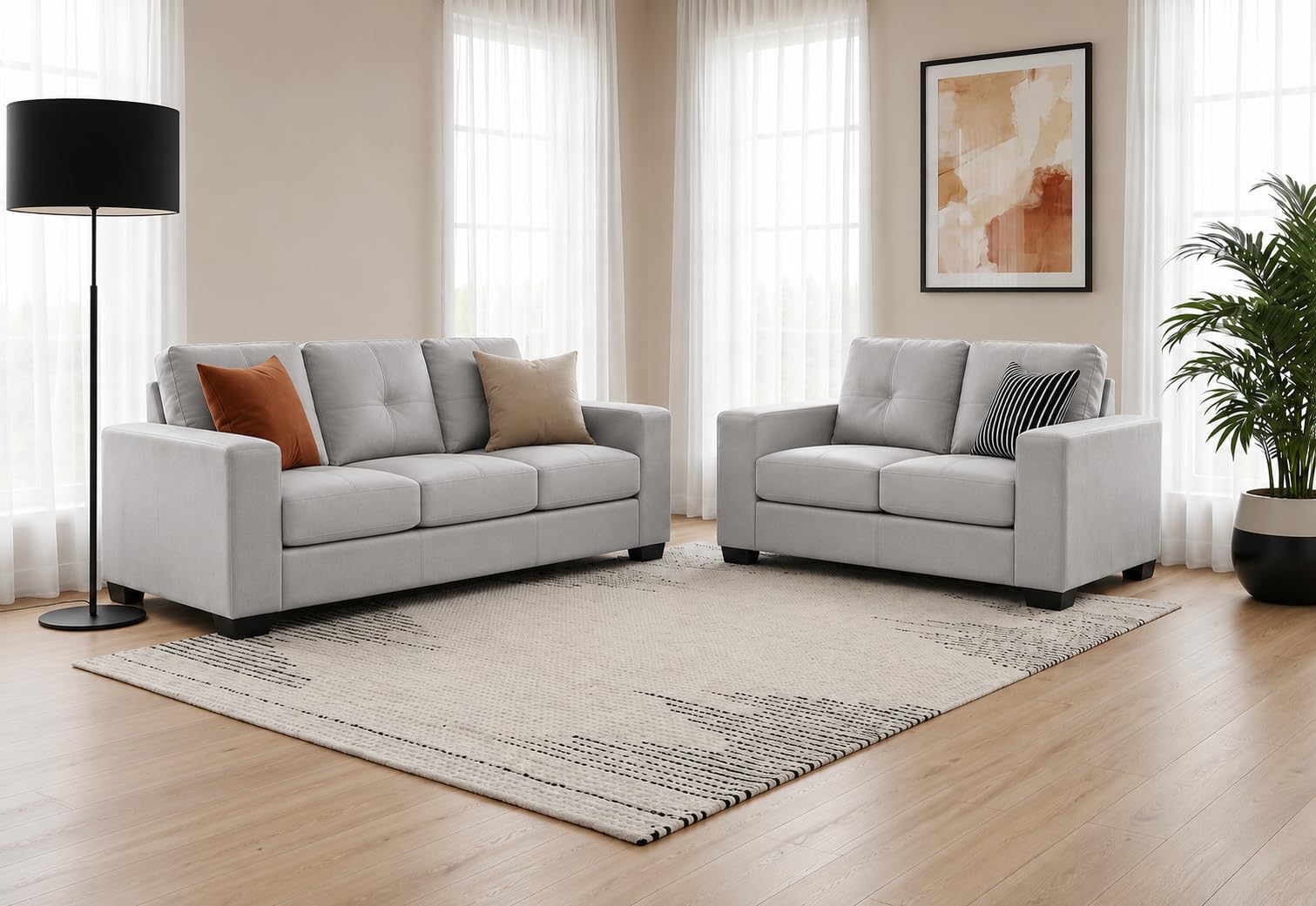 Majesty 5 Seater Sofa Set 3+2 | Modern Leatherette Sofa Set for Living Room | Stylish Modular Couch Furniture for Home, Office & Lounge | Light Grey-image-44