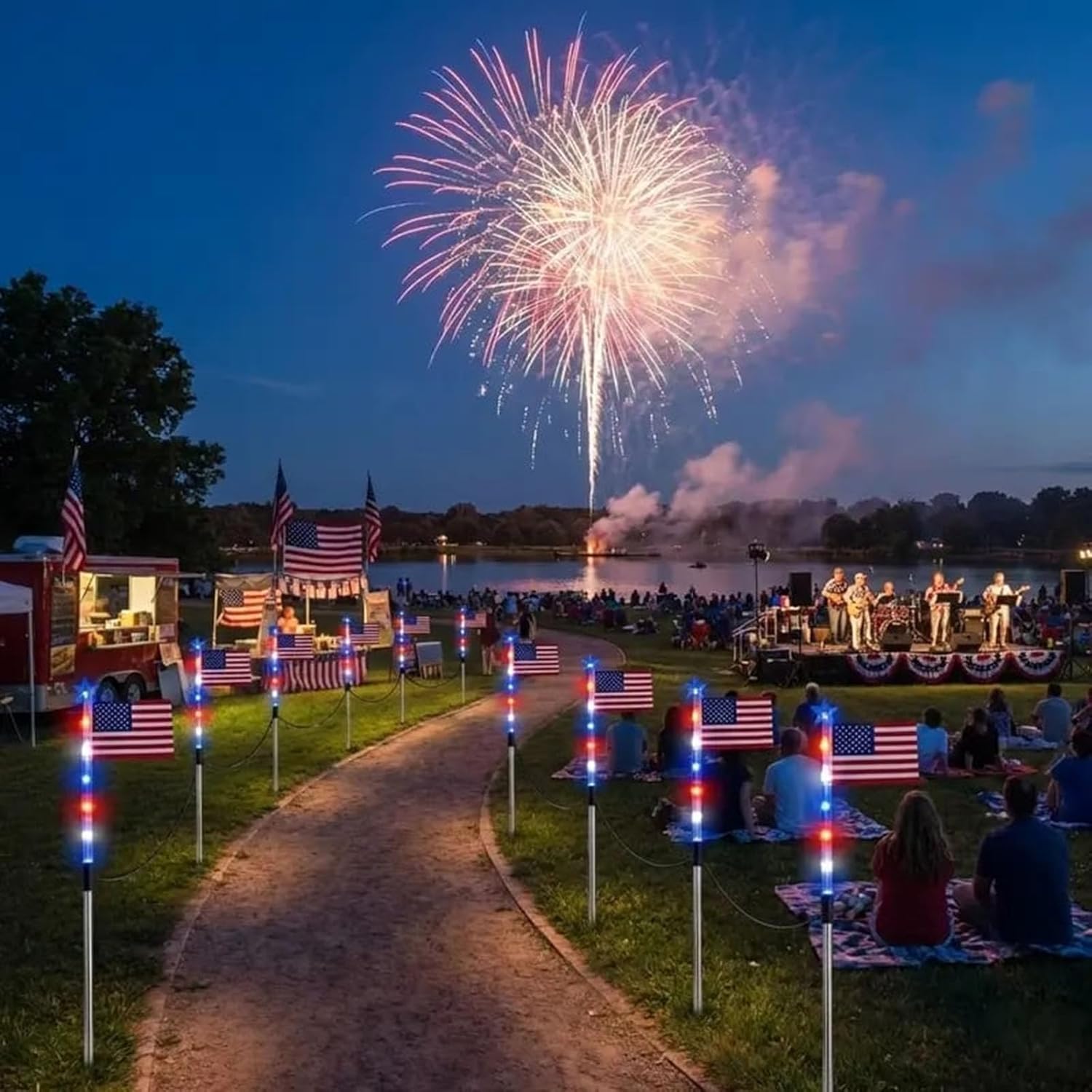 Solar American Flag Pathway Lights, Red White and Blue LED Yard Lights for 250th Independence Celebration, Outdoor Waterproof Garden Decor for Pathway Lawn (16pcs)