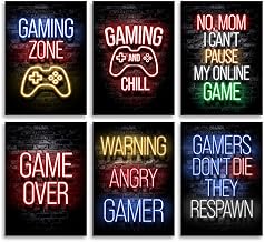 6Pcs Printed Neon Gaming Posters - Gamer Room Decor for Boys Gaming Room Decor Gaming Decor Posters for Boys Room Gamer Decor Video Game Decor Gamer Wall Art Gaming Wall Decor Unframed 8"x12"(Set 1)