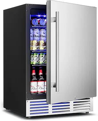 24 inch Beverage Refrigerator - 180 Cans, Stainless Steel Door, Built-in or Freestanding, Outdoor Use