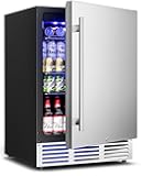 Feelfunn 24 inch Beverage Refrigerator - 180 Cans Beverage Fridge Under Counter with Stainless Steel Door, Built-in or Freestanding Beer Fridge, Outdoor Refrigerator for Patio Kitchen Home Bar