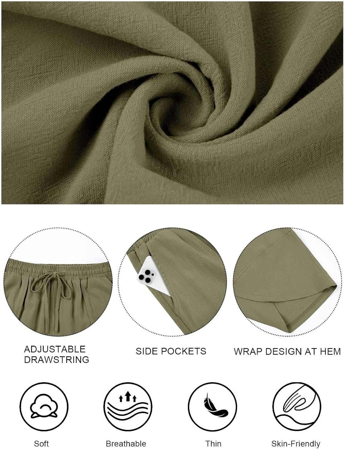 Womens Barrel Harem Linen Pants Wide Leg Pants Baggy Palazzo Drawstring Elastic Waist with Pockets Beach - Image 6