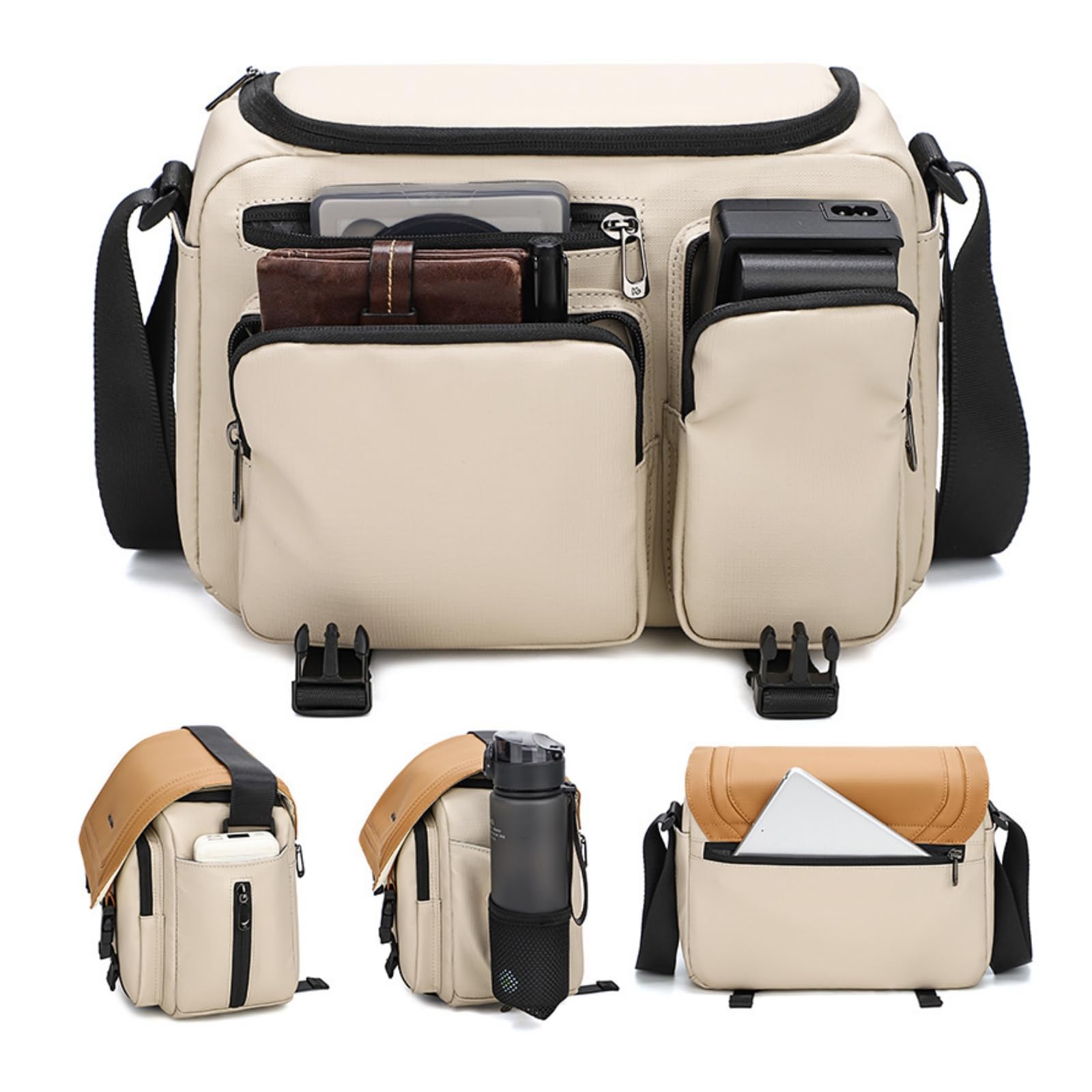 Borsa a Tracolla Fotografica in Tessuto Oxford spalmato PU Beige con 2 Divisori Rimovibili per Fotocamera DSLR e 2 Obiettivi BG506 (Arancione-Beige)
