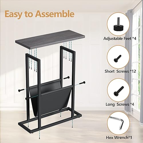 Miniatura 76 de Yusong Mesa auxiliar pequeña y estrecha para espacios pequeños, mesa auxiliar delgada de 17.7 pulgadas de ancho, mesita de noche con soporte de