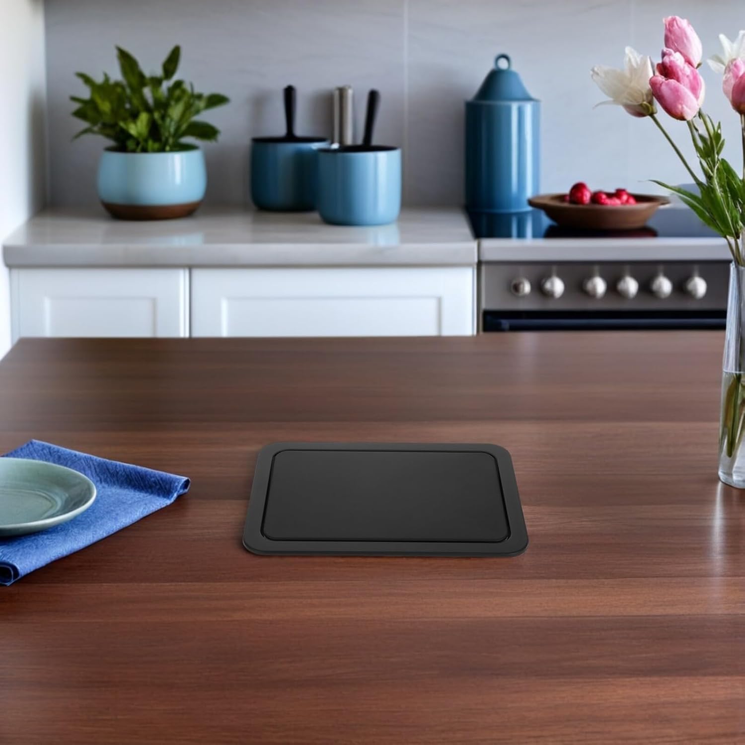 2pcs Recessed Trash Bin Lid Replacement with Swing Flap, Rectangular Stainless Steel Kitchen Countertop Garbage Can Cover, Medium Size 260x175mm for Home and Office