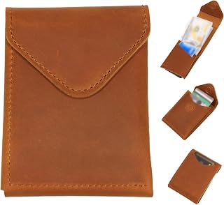 Slim Cash Wallet for Men - Minimalist Card Hoder - Flap Magnetic Closure - Full Grain Leather (Yellow Brown)