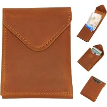 Slim Cash Wallet for Men - Minimalist Card Hoder - Flap Magnetic Closure - Full Grain Leather Yellow Brown