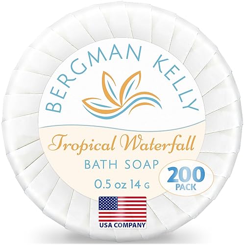 Miniatura 7 de BERGMAN KELLY Barras de jabón de hotel a granel (cascada tropical, 0.5 onzas, 100 paquetes), jabón redondo pequeño envuelto individualmente, mini