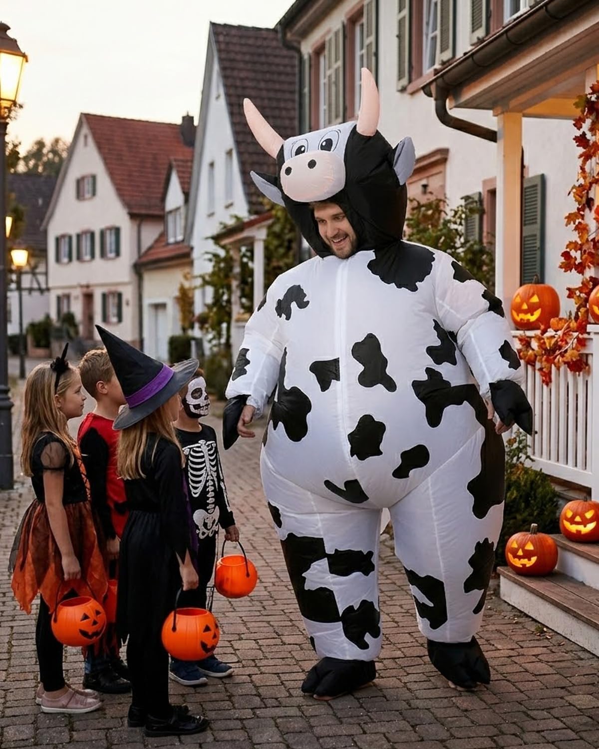 Disfraz de vaca inflable para adultos, divertido disfraz de vaca de cuerpo entero - Inflatable Cow Costume Adults - perfecto para carnaval, Fasching, fiestas temáticas y JGA – Talla única