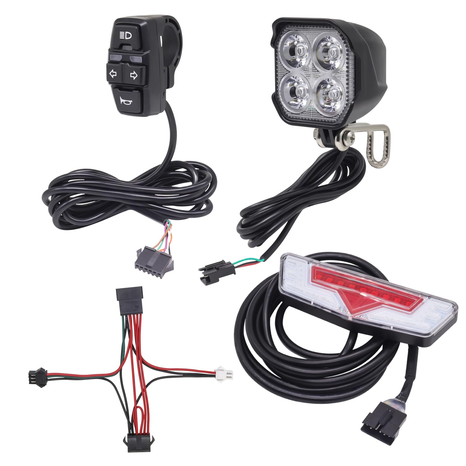 Ebike Light Kit, 24V 36V 48V Electric Bicycle Headlight & Taillight with Turn Signals, Super Bright Front Lamp 400 Lumens, Rear Light fits 80mm Rack (No Brake Light)