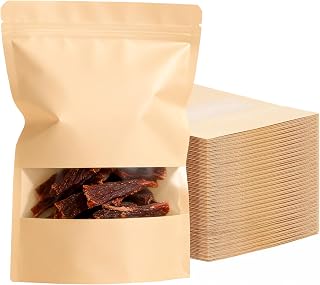 30PCS Beef Jerky Bags for Packaging,7.9"*11.8", Stand Up Zipper Food Storage Bags with Matte Window, Reusable and Sealable