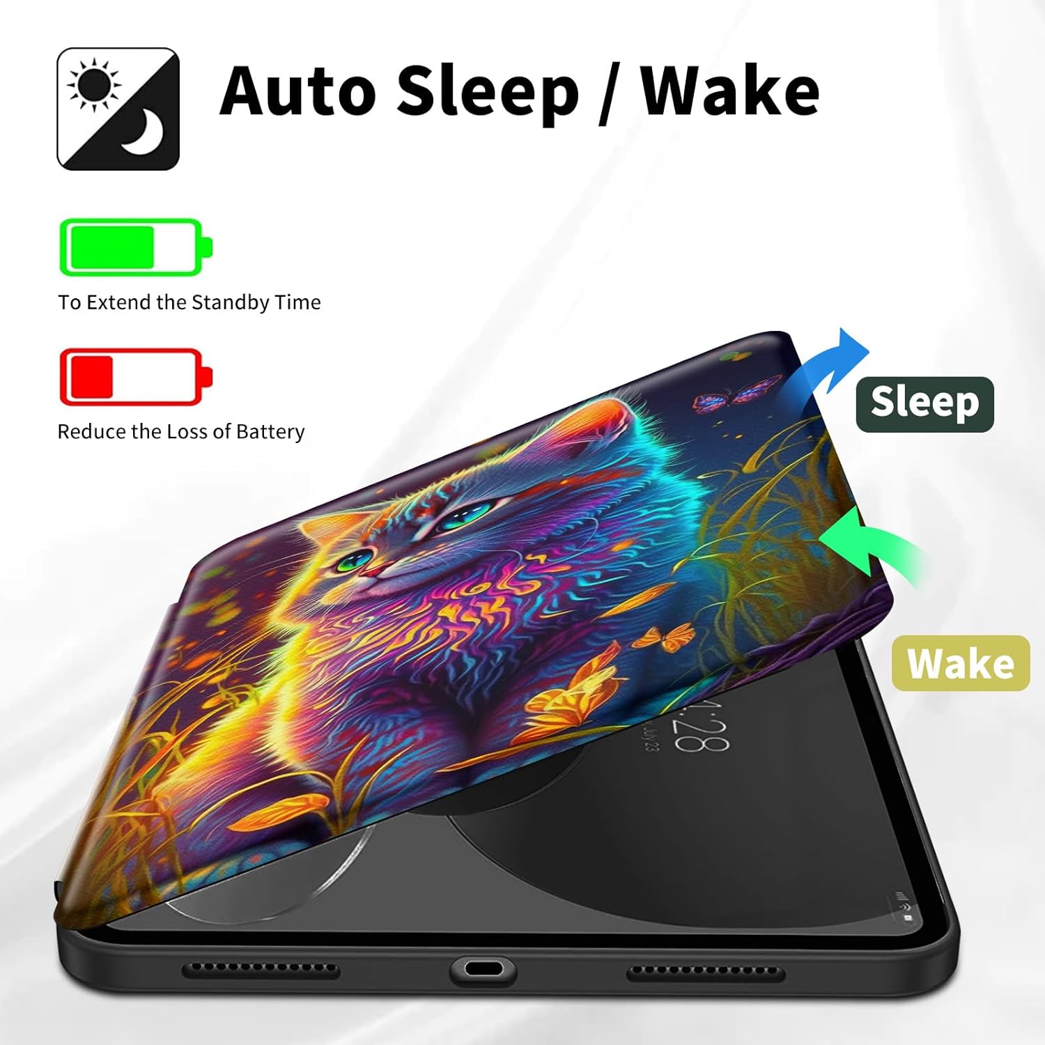 Case for All-New Fire Max 11 Case 13th Generation 2023 Release 11 inch 360 Degree Rotating Stand Protective Smart Cover with Auto Wake Sleep - Watercolor Cat