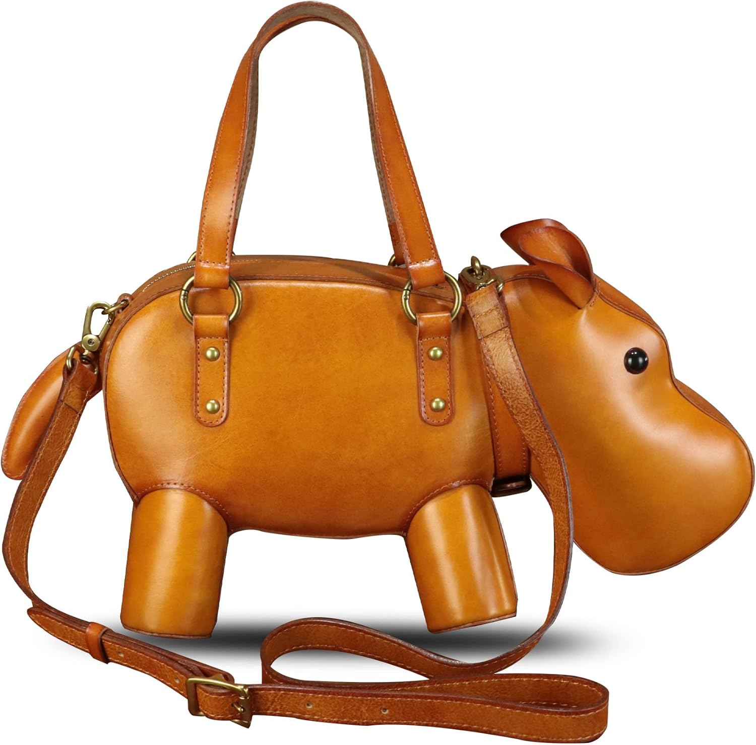 Genuine Leather Purses and Handbags for Women Cute Hippo Shape Fashion Shoulder Bag Unique Crossbody Vintage Satchel Purse