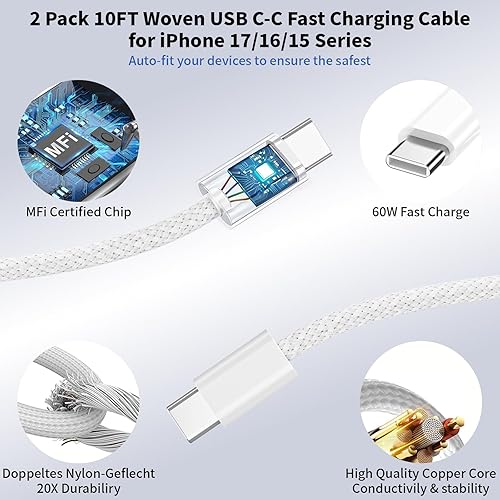 Miniatura 5 de Bloque de cargador USB C, cargador de pared dinámico de 40 W con 60 W máximo, paquete de 2 enchufes plegables tipo C rápido con cable de carga USB C