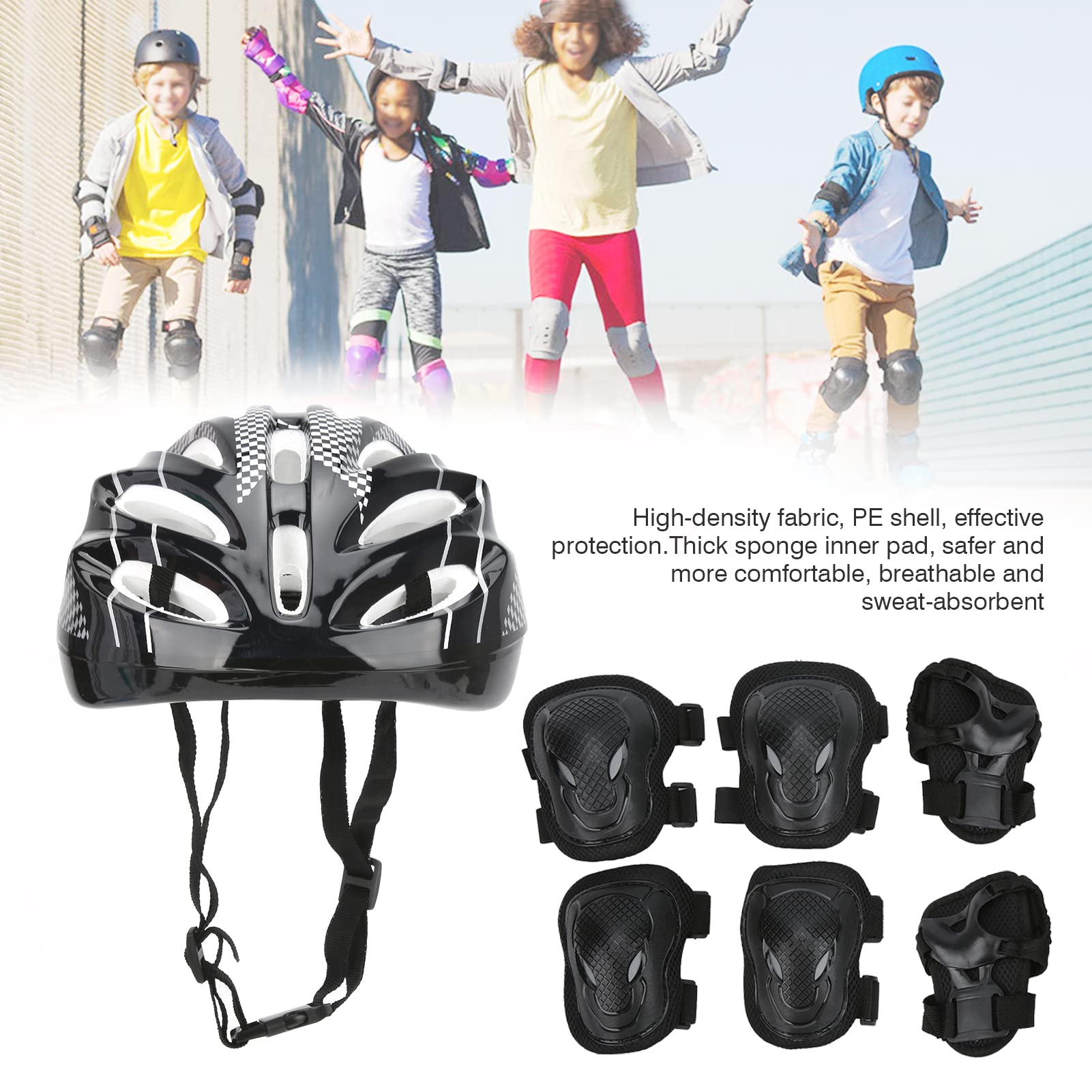 Topyond Ensemble D'équipement De Protection pour Patinage à roulettes pour Adultes, 7 Pièces, Genouillères, Coudières, Casque, Protège-Poignets pour Le Skateboard, Le Patinage en Ligne, Le Hockey