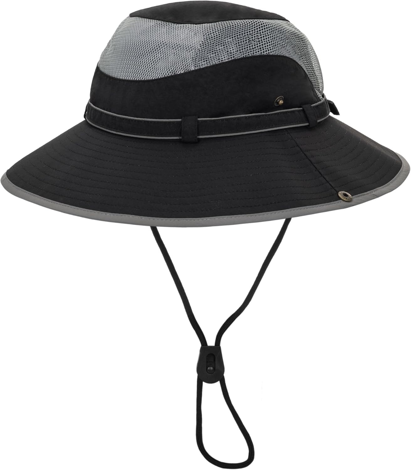 Mens Womens Mesh Wide Brim Bucket Hat Summer Sun Protection Fishing Hat Safari Cap Black Medium