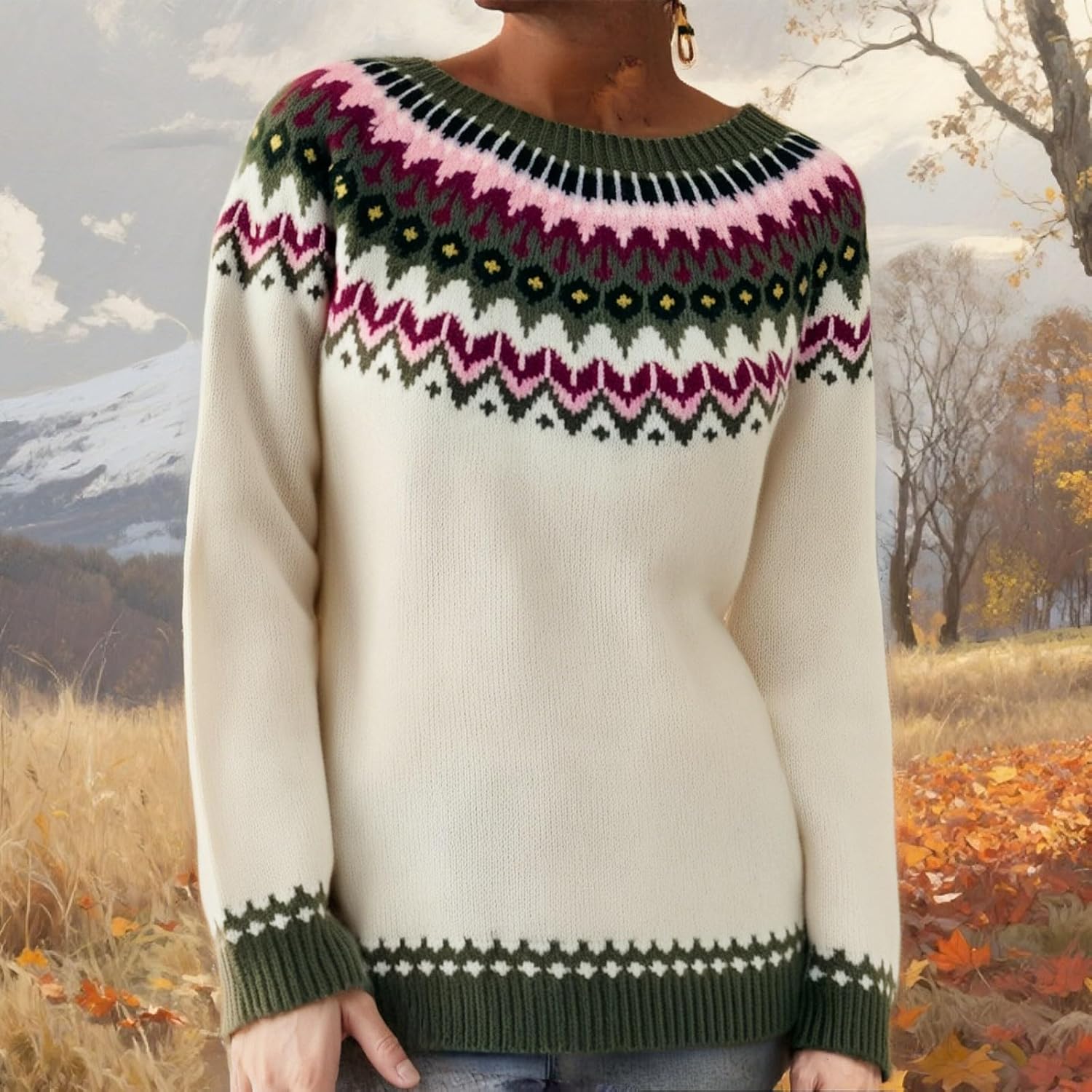 Sweaters For Women Fall Sweater Fair Isle Vintage Crew Neck Plus Size Knit Tops Y2K Women'S Clothing Winter Trendy 2025 - Image 2