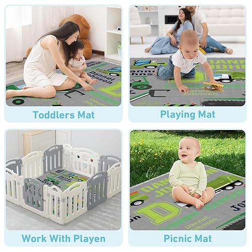 Miniatura 7 de Tapete de juego personalizado para bebé con nombre, tapete de juego plegable para bebé, tapete de juego impermeable gris para bebés y niños