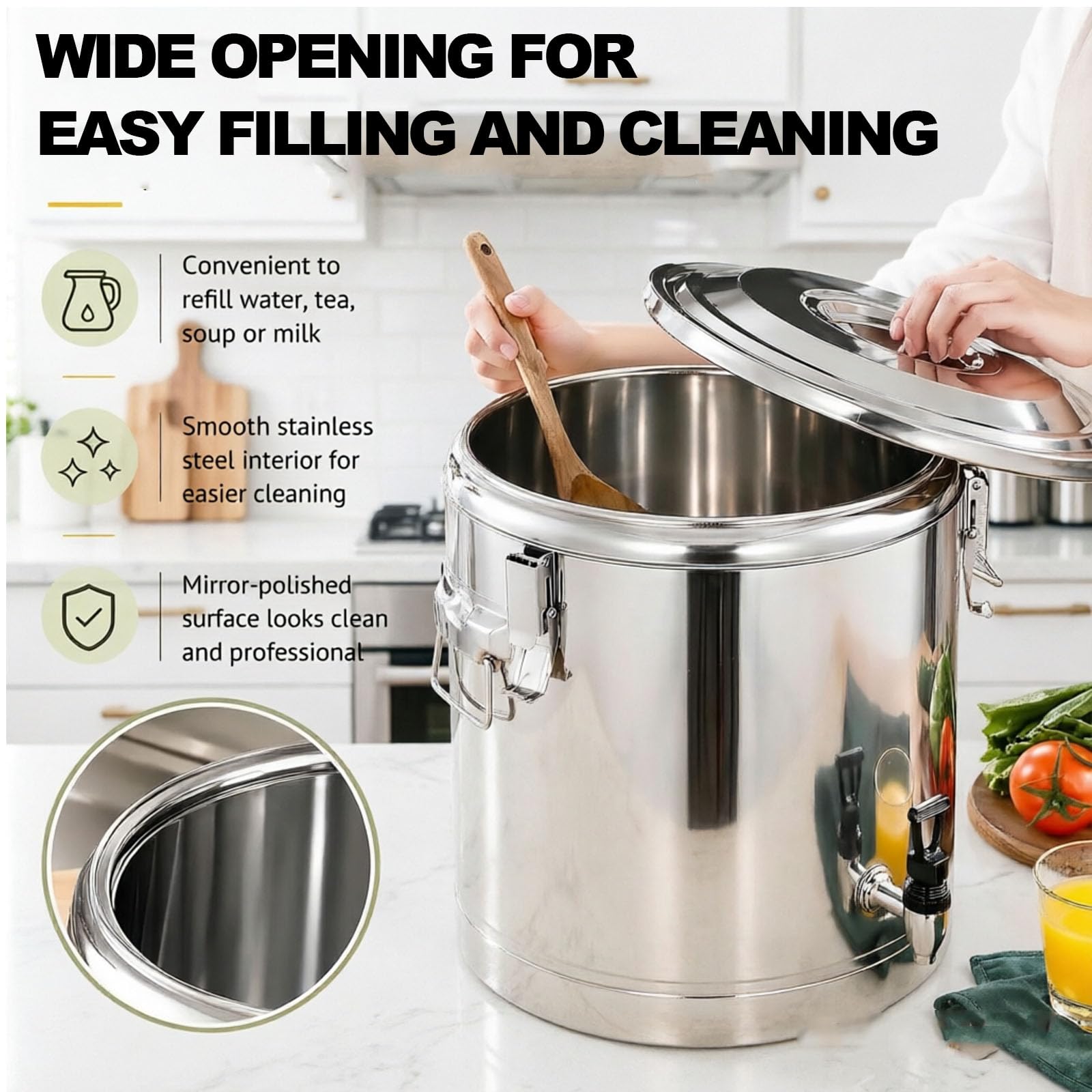 Dispenser di Bevande Isolato in Acciaio Inox con Rubinetto, Contenitore per Bevande Calde E Fredde, Ideale per Feste, Picnic, Bar, Ristoranti E Campeggio. 50L