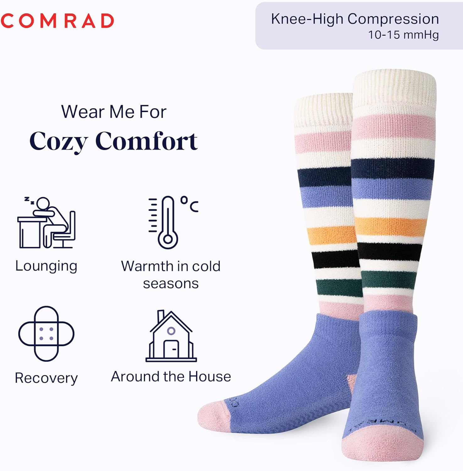 Comrad CozyGrip Slipper Socks - 10-15mmHg Graduated Compression Socks - Dual-Layer Knee High Socks with Anti-Slip Grips - Image 2