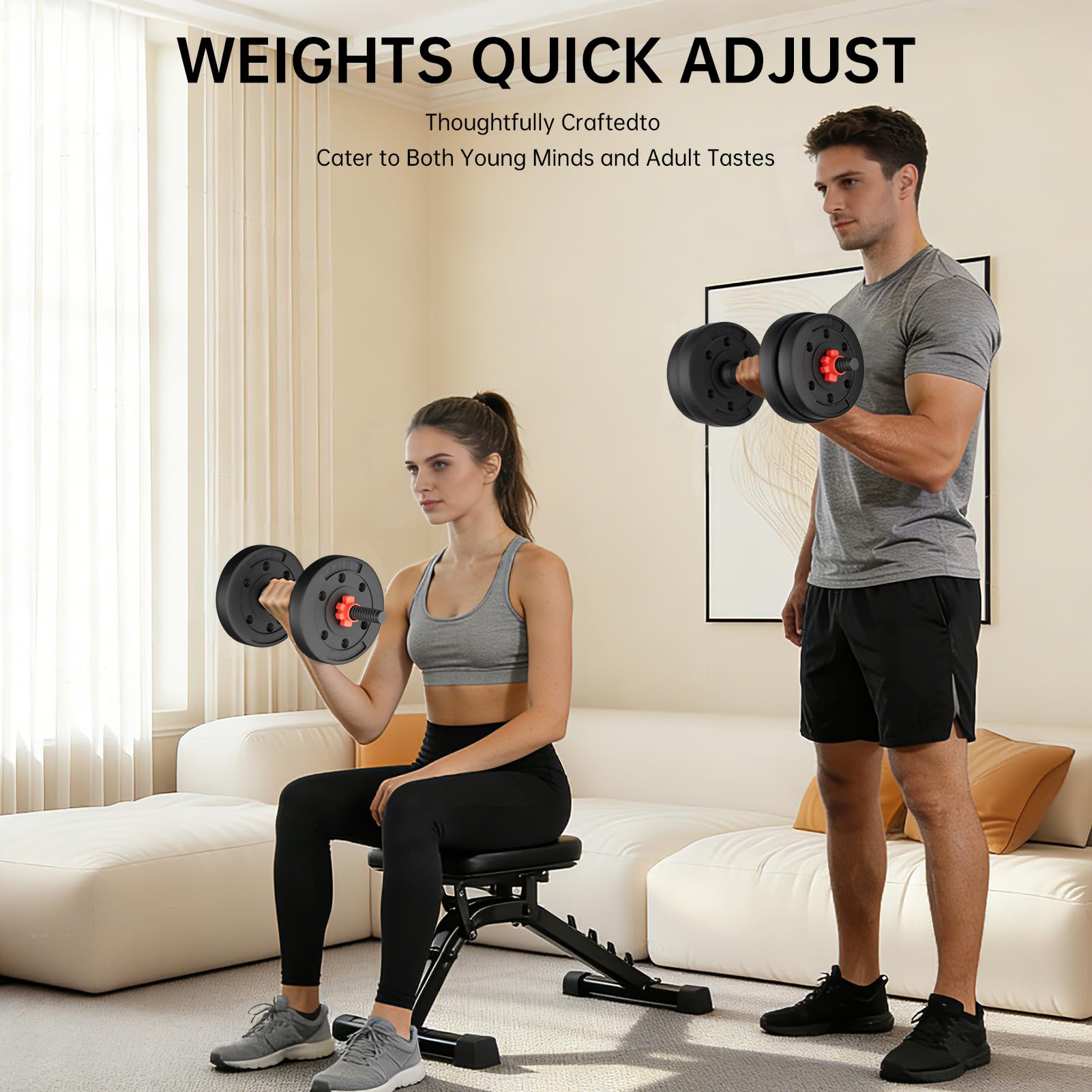 Hanteln-Verstellbar-Set, Kurzhanteln Schwarz 2er Set, Gewichte Hantel Kraftraining kann als Langhantel Verwendet Werden, für Männer und Frauen, 2 in 1 Kurzhantel Fitness Handgewichte, 10/15KG