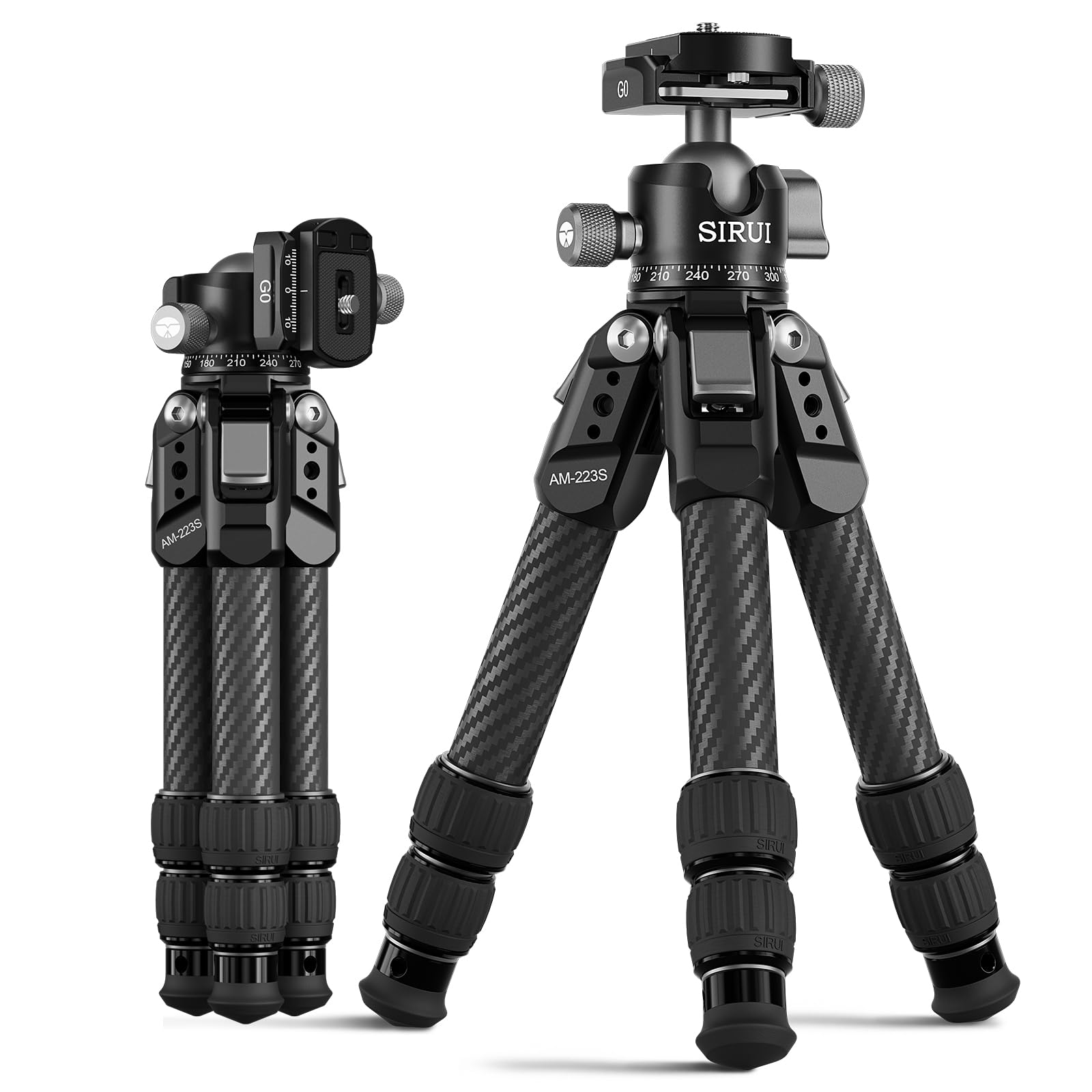 SIRUI AM-223S Carbon Mini-Stativ mit G0 Kugelkopf,Ultralight 770g Tischstativ, Höhe 42.5cm, 15kg Traglast, Kompakt für DSLR & Actioncams