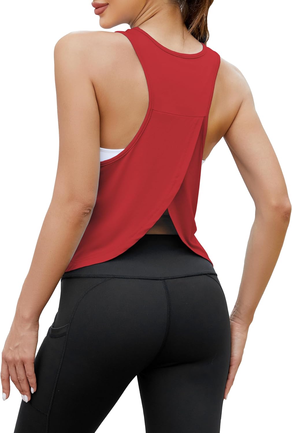 Bestisun Workout Tops for Women Split Back Cropped Yoga Athletic Sports Shirts - Image 4