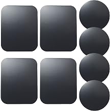 Replacement Metal Plates Set 8 Pack for Magnetic Car Phone Holders, Wall, Air Vent Mounts, Cases, Magnets. Kit of 4 Black Round and 4 Rectangular Iron Discs Without Holes. 3M Adhesive Backing.