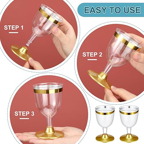 Miniatura 3 de 48 copas de vino de plástico desechables de 6 onzas, copas de vino para fiestas, vasos de plástico duro con tallo apilables, copas de plástico para