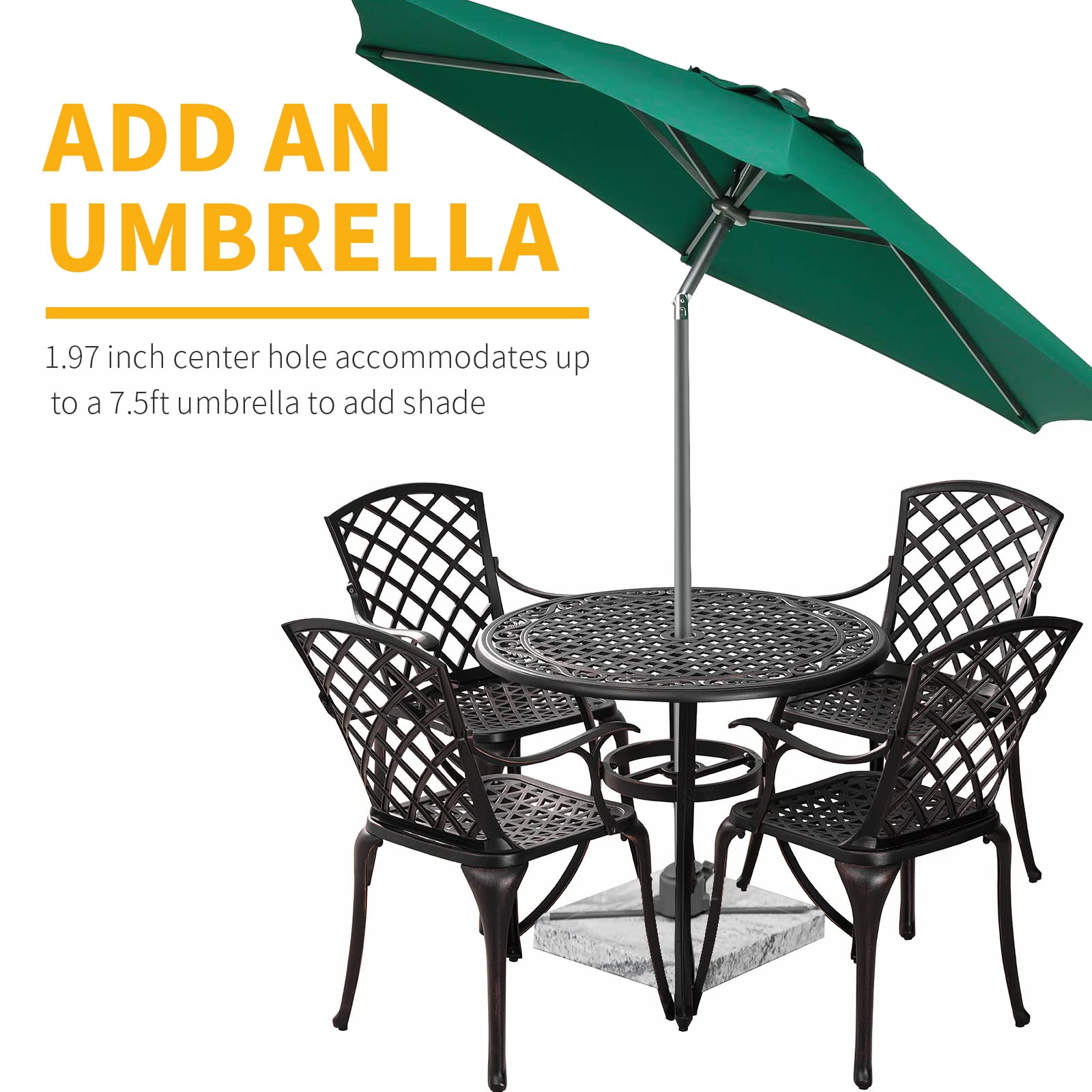 Amazon.com: Withniture 5 Pieces Outdoor Patio Dining Set, 36" Metal Outdoor  Dining Set with 1.97" Umbrella Hole, Anti Rust Patio Furniture Set with 4  Chairs and Round Table for Garden, Porch and