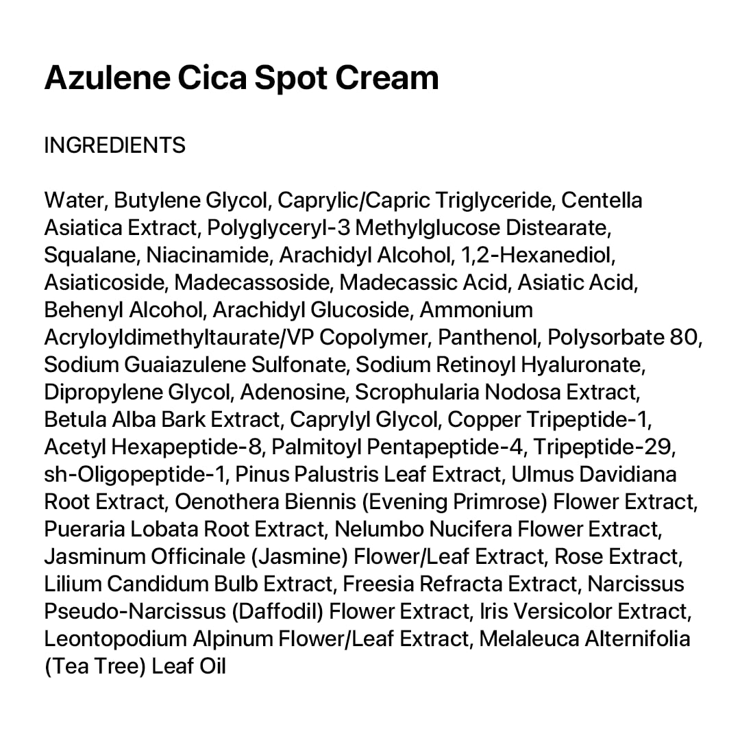 Le' Nubele Azulene Cica Spot Cream, Korean Skincare for Sensitive Skin, Calming & Barrier Repair with Azulene & Centella | 0.88 oz