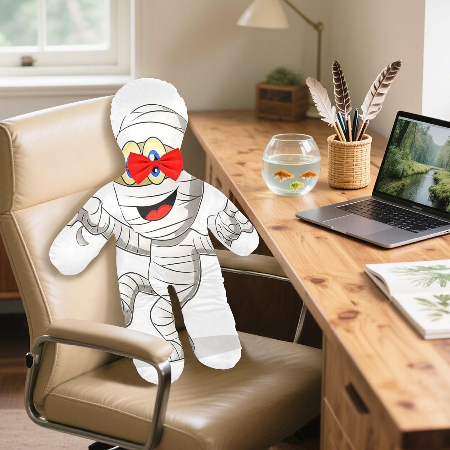 Cheerful Mummy Human-Shaped Pillow Soft Body Pillows Washable Velvet Pillows for Anxiety Relief Sleeping Cuddling & Support