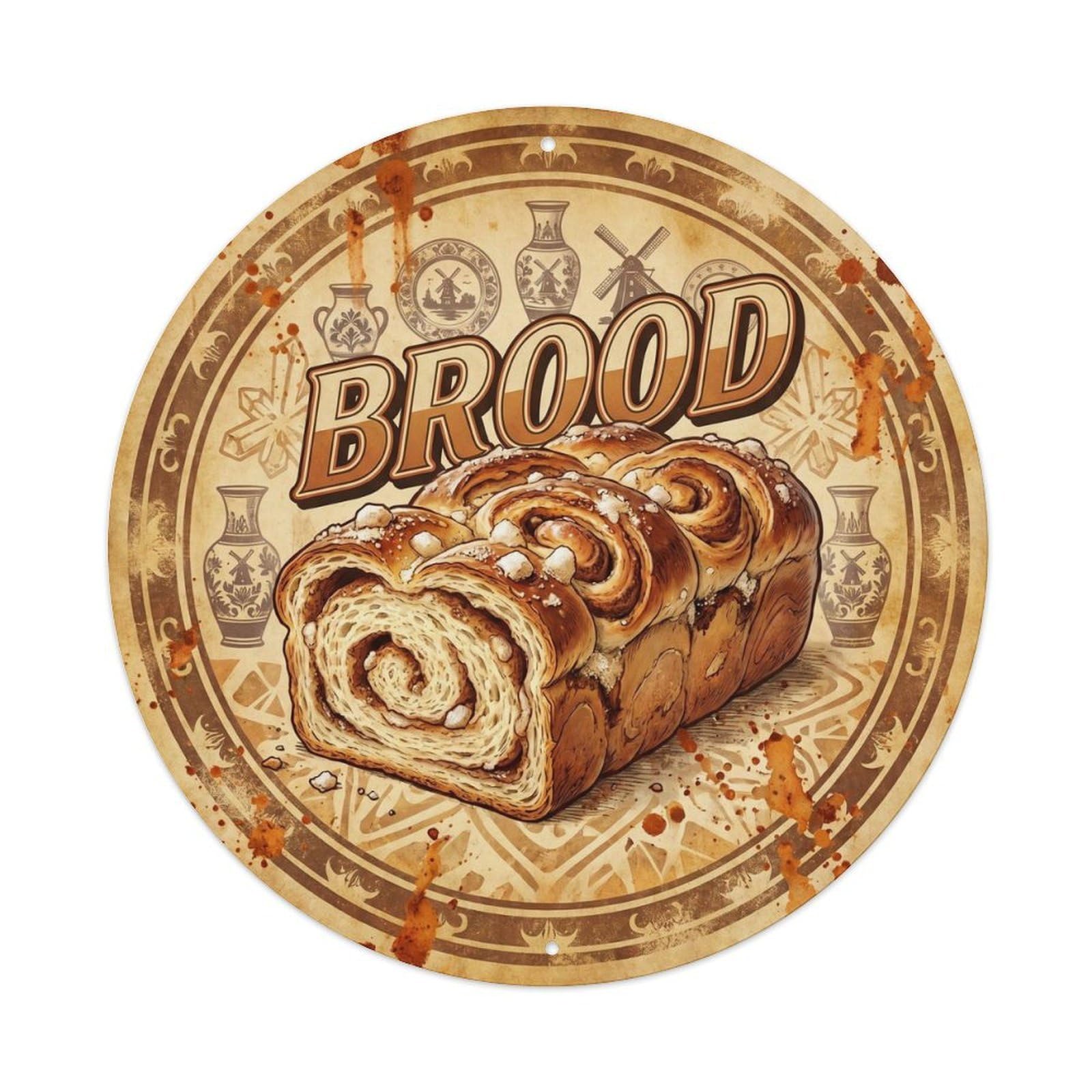 Bread Baker Shop Dutch Culture Crusty Loaf Classic Cafe Metal Tin Sign