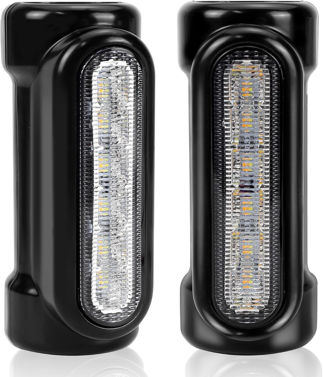 Luces de barra de carretera para motocicleta, luces de conducción conmutadas, intermitentes LED ámbar, luces de conducción blancas, atmósfera RGB, luces LED de barra de choque para barras de choque de 1-1/4 pulgadas, bicicletas de turismo, luces de motocicleta (negro)