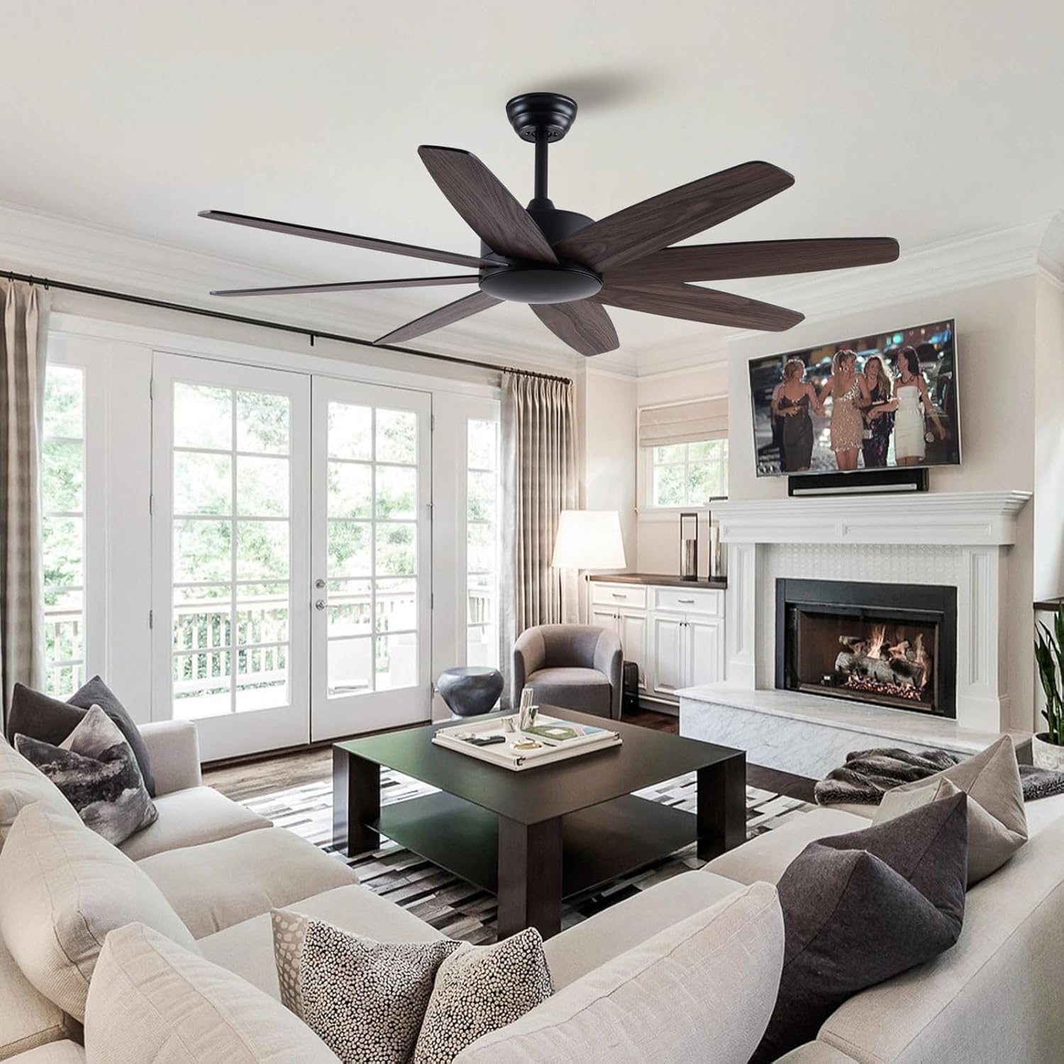 52" Ceiling Fans with Lights Remote Control, 6 Speed Quiet DC Motor,Dimmable 3 Color LED Light,8 Double Sided Wood Blade, Modern Ceiling Fans for Patio Living Room, Bedroom,Indoor Outdoor (No Light)