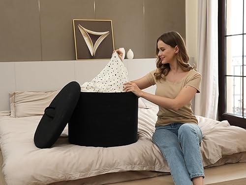 Miniatura 105 de Cesta de almacenamiento extra grande de 16 x 16 x 18 pulgadas con tapa, cestas de almacenamiento de cuerda de algodón, canasta de lavandería, Gris