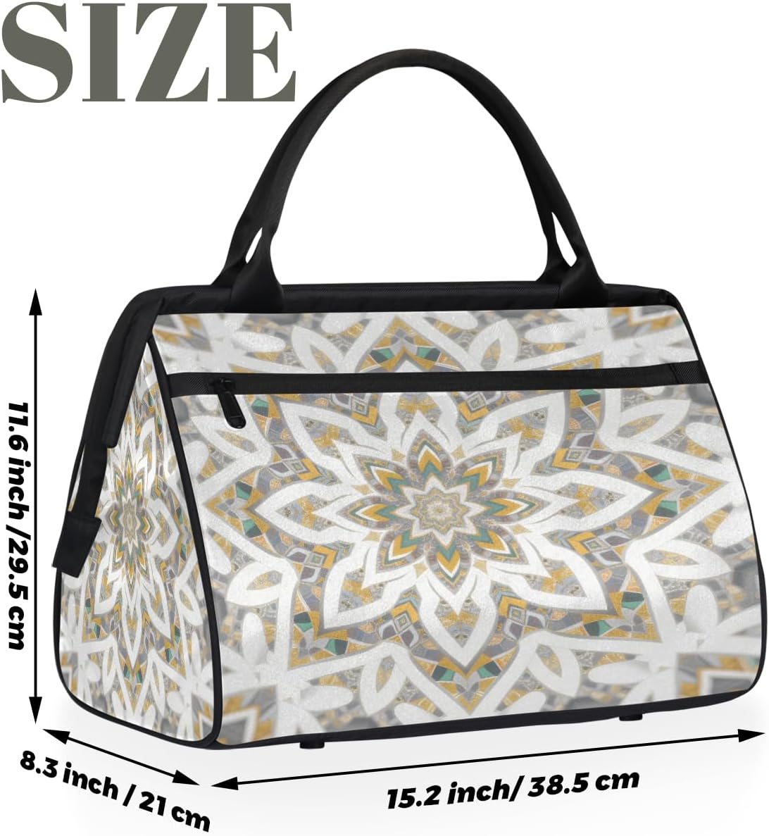 Travel Gym Bag - Gold Mandala Art Large Capacity Tote for Men Women - Shoulder Weekender Bag for Travel Yoga School - Mommy Hospital for Labor Delivery