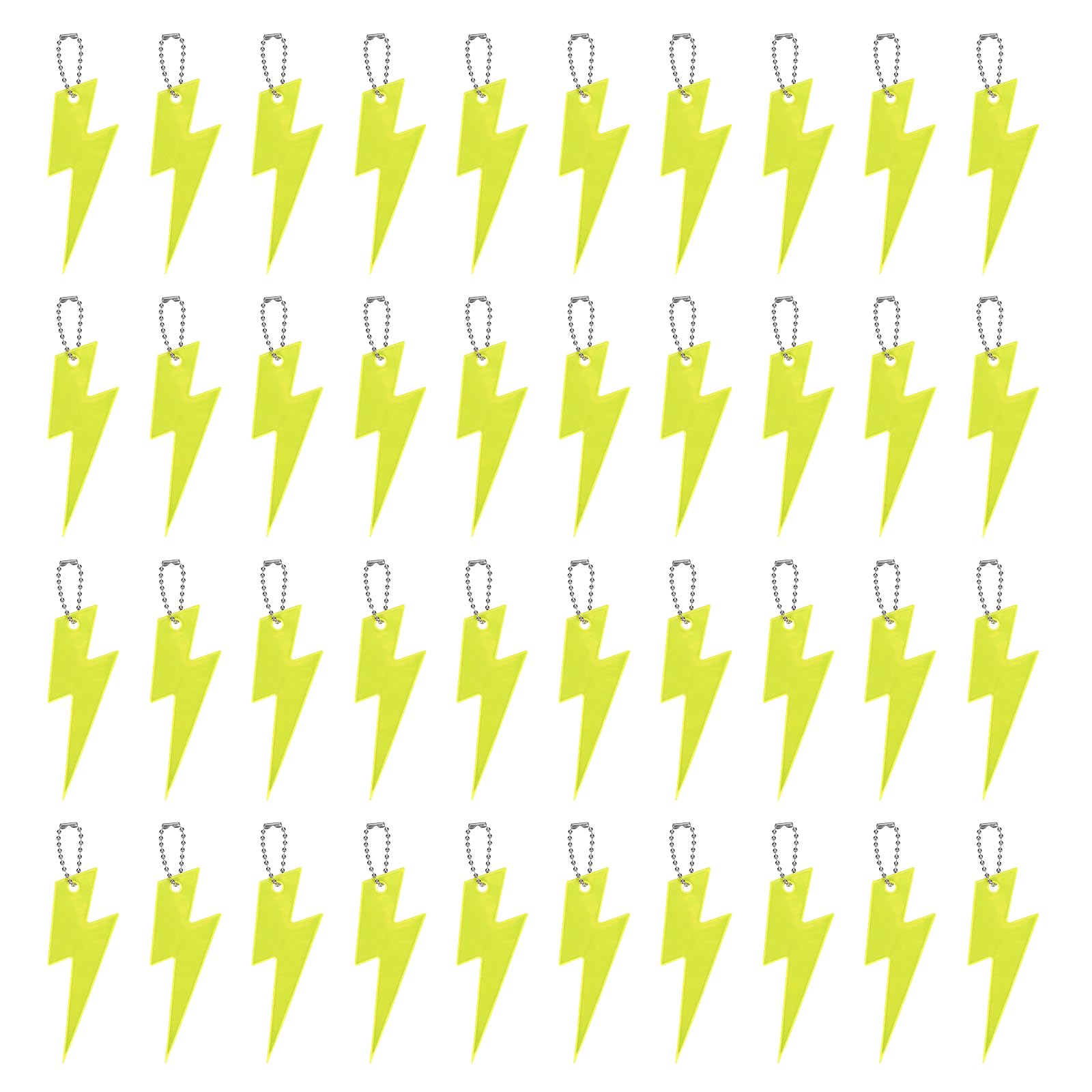 YELARXI Safety Reflector, Reflective Tags Pendant Thunder Shaped Safety Keychain with Chain Yellow & 40Pcs - Fitting For(Keychain/Purses/Backpack/Wheelchairs Cycling/Running/Walking)