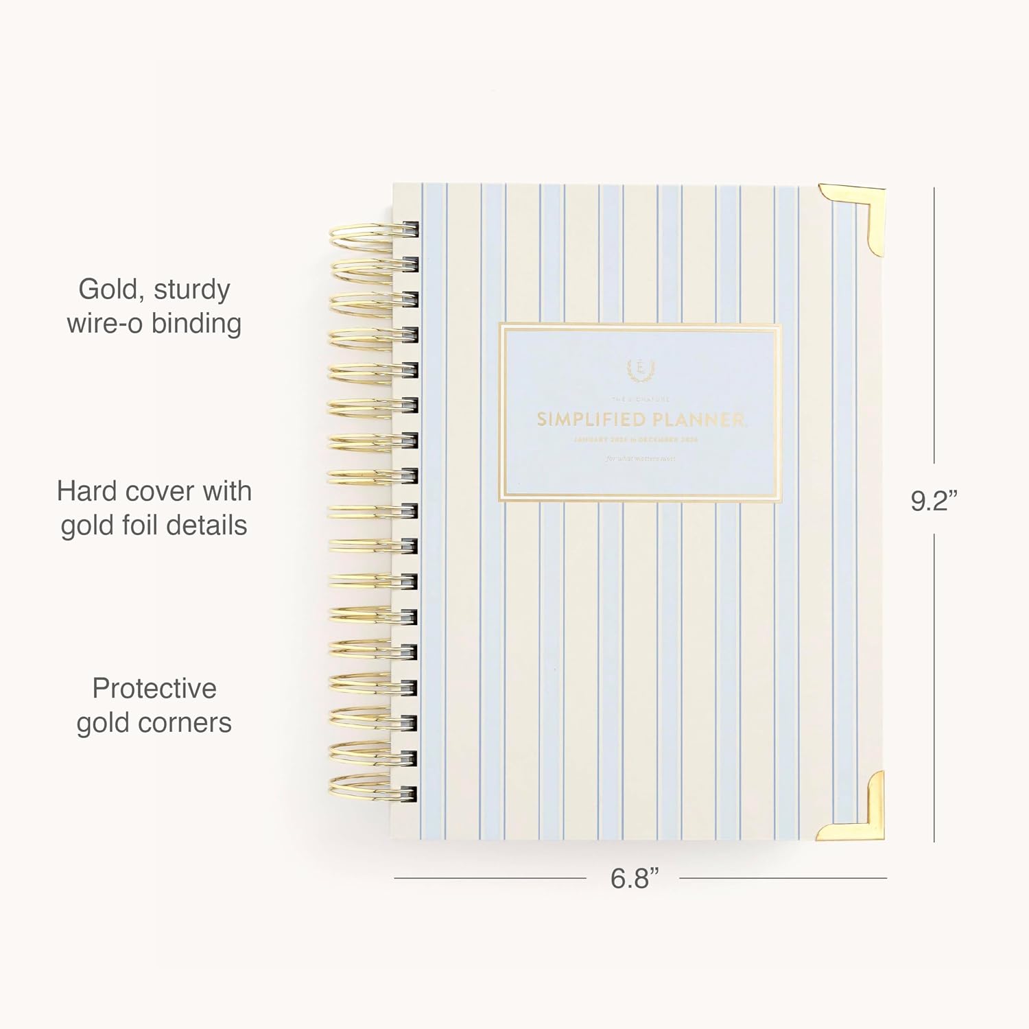 Simplified 2026 12-Month Spiral Daily Planner — Serene Stripe — January 2026 - December 2026, Calendar Year Organizer with Stickers, Pockets, and Keepsake Box