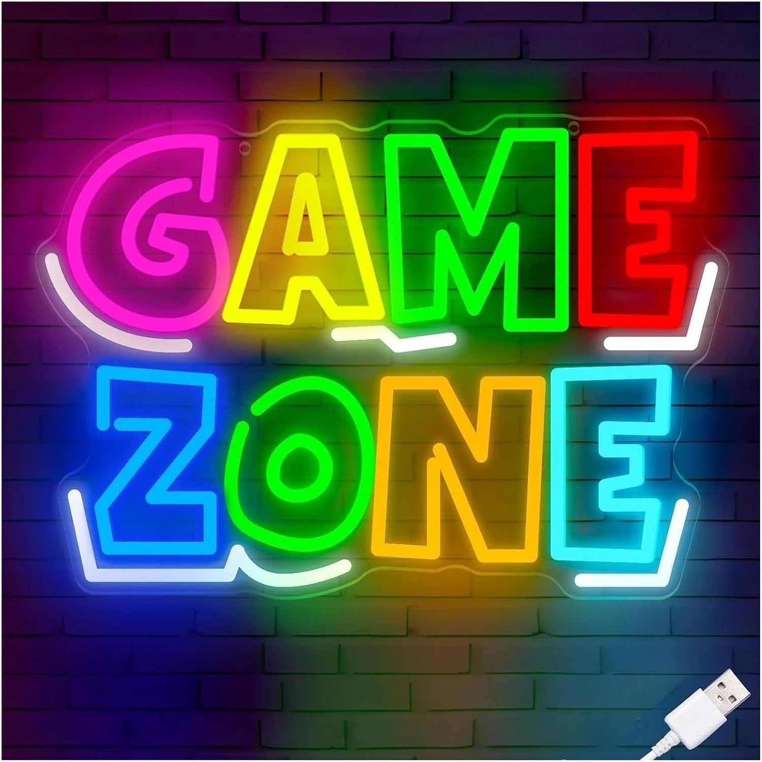 サインランプ ネオンサインまたは壁装飾 USB調光LED「ゲームゾーン」ライトゲームルームアクセサリー ゲーマーテーマスペース用 3