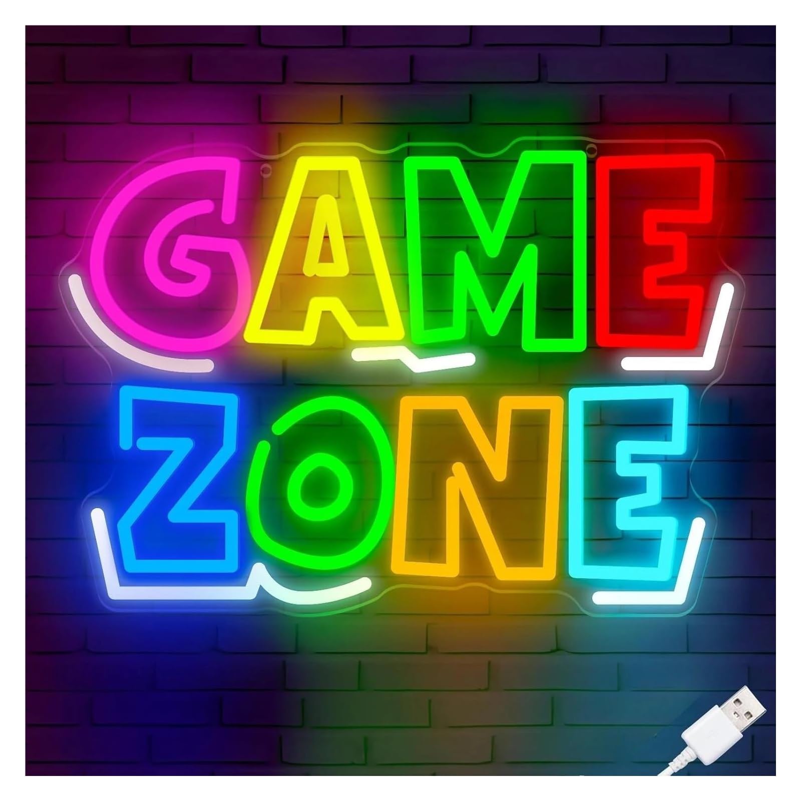 SHOUXI Sign Lamp Neon Sign Or Wall Decor USB Dimmable Game Zone Light Game Room Accessories for Gamers Themed Spaces 38.1х26.5cm
