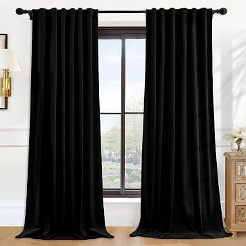 P Pothuiny Black Blackout Velvet Curtains 84 Inches Long 2 Panels | Velvet Drapes W52"xL84" Rod Pocket Back Tab Design Window Thermal Insulated Curtains for Living Dining Room, Bedroom