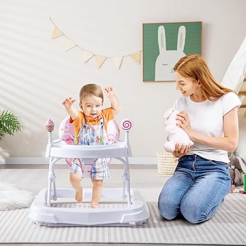Miniatura 5 de HONEY JOY Andador de bebé, andador plegable para niños pequeños con juguetes, altura ajustable, asiento acolchado con respaldo alto, caminante de