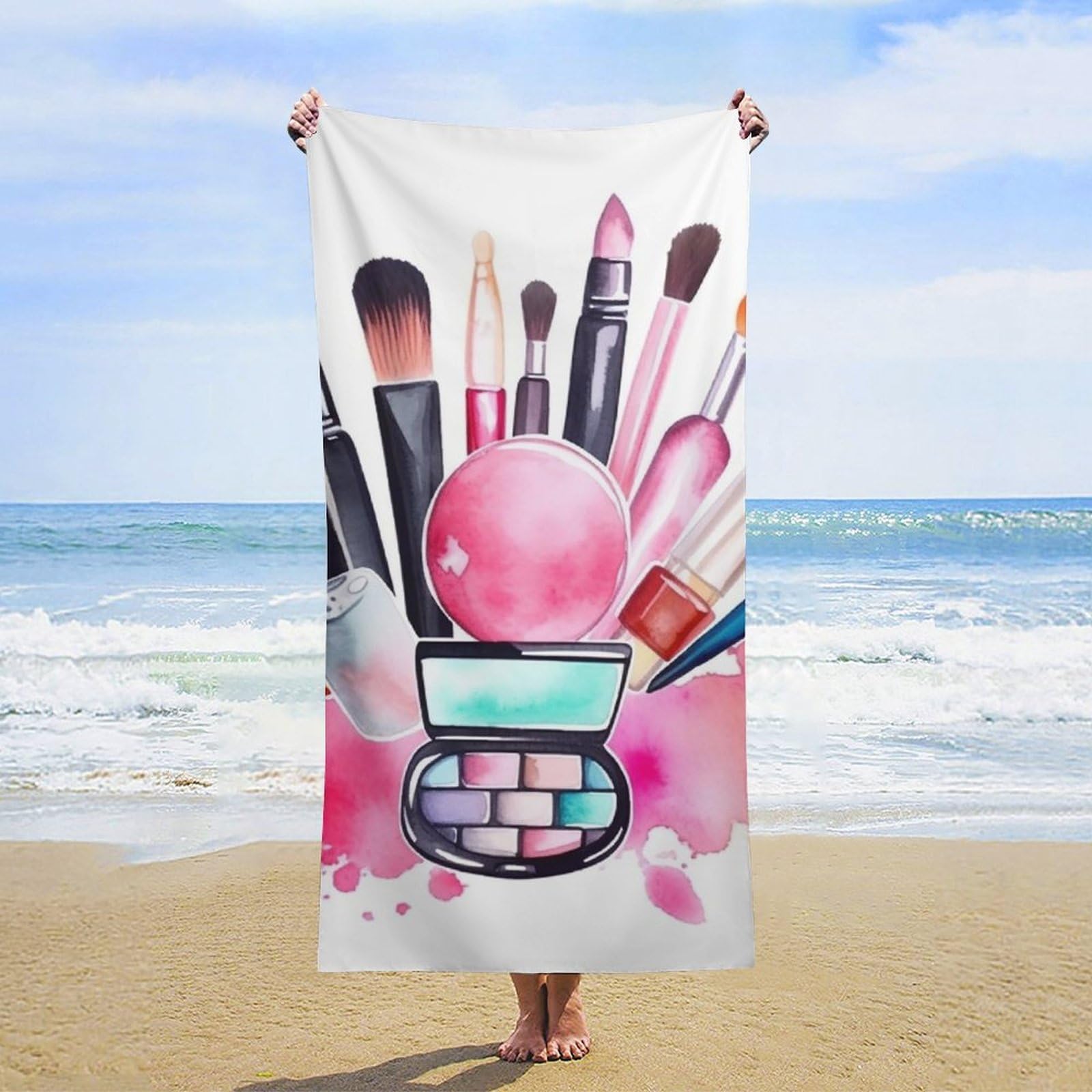 NTVOWPZO Watercolor Cosmetic Beach Towel Oversized Microfiber Bath Towels Lightweight Sand Proof Beach Towels Absorbent Pool Towels for Swimming Yoga Bathroom Towel 31.5" X 63"