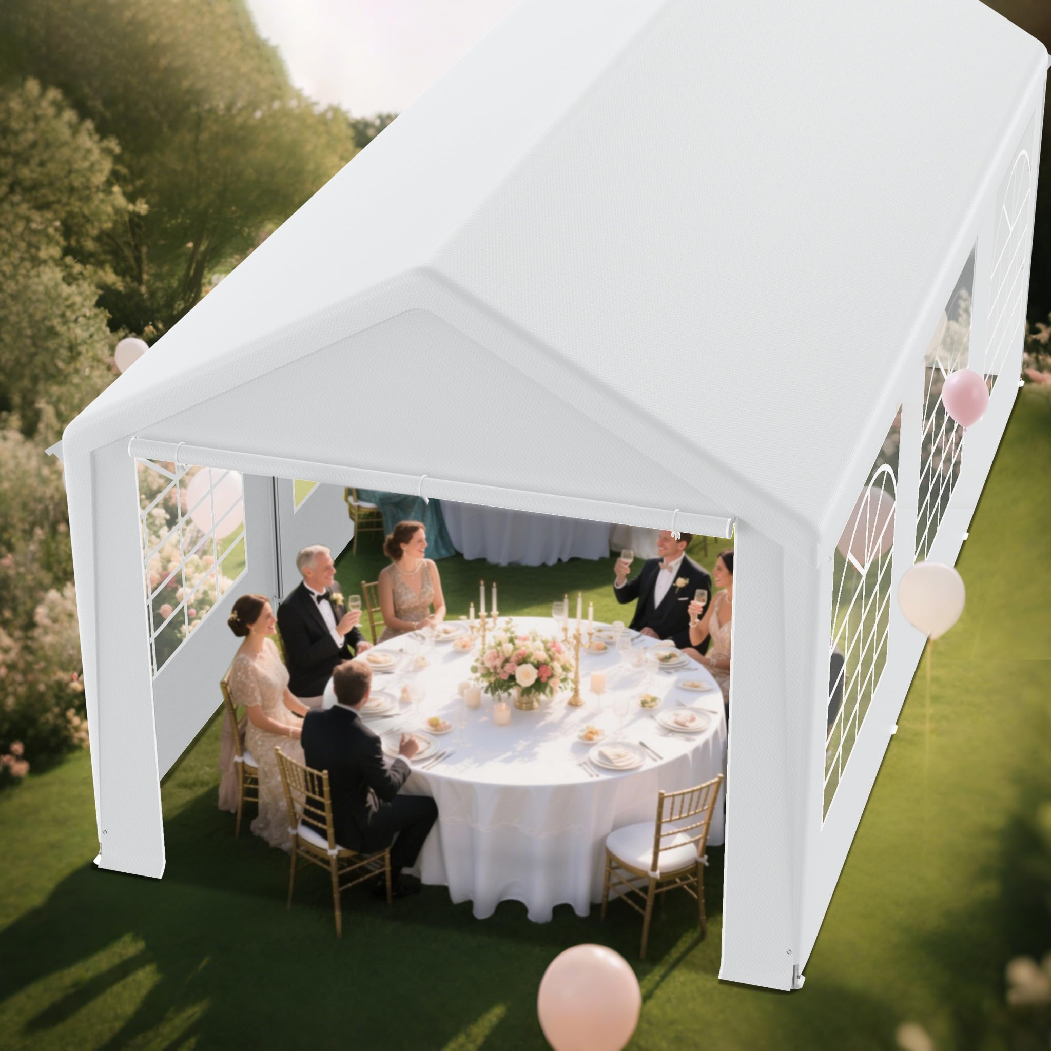 FIVMEN Pavillon Partyzelt 3x6 m mit 4 Abnehmbaren Seitenwänden Wasserdicht Stabil Winterfest Sonnenschutz Gartenpavillon Party Zelt Gartenzelt, Weiß