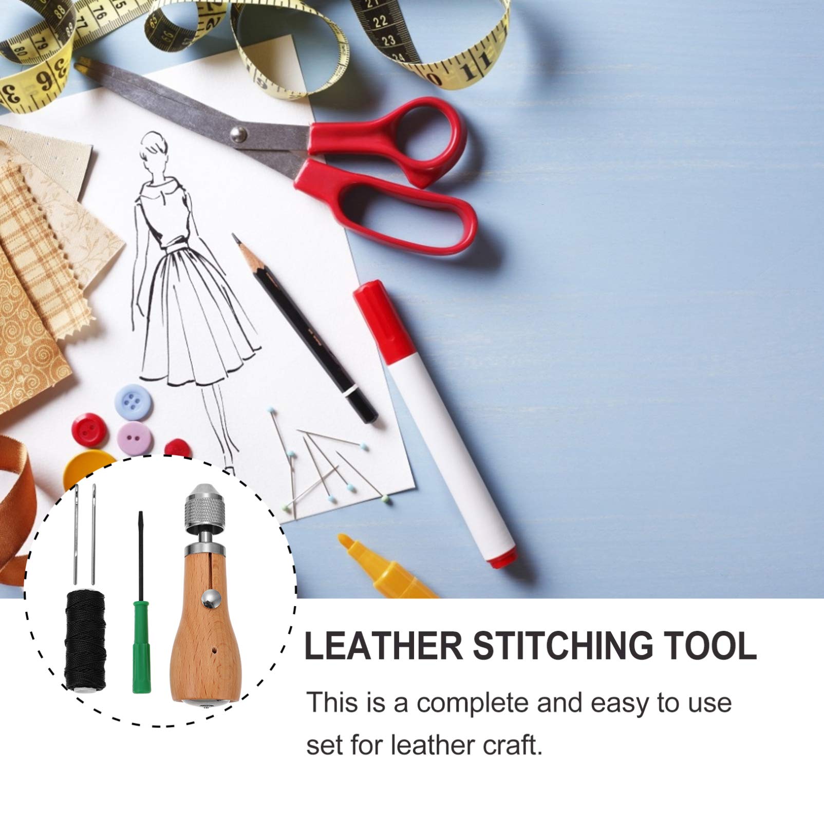 Artibetter 3 Juegos Punzón de Coser Mango de Ergonómico Herramienta Manual para Reparación Incluye Agujas y Curvas
