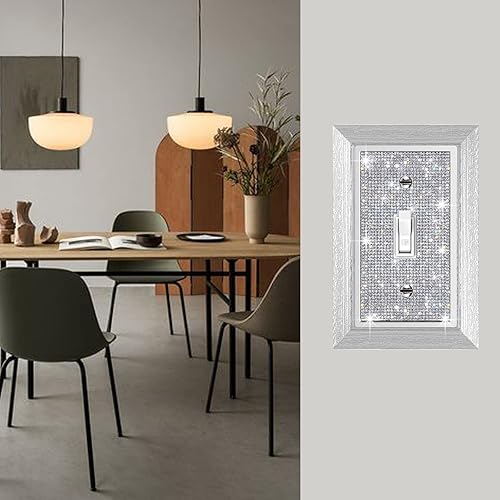 Miniatura 5 de 4 piezas de diamantes de imitación de imitación de madera de grano de pared cubierta de interruptor de luz de palanca, cubierta decorativa duradera