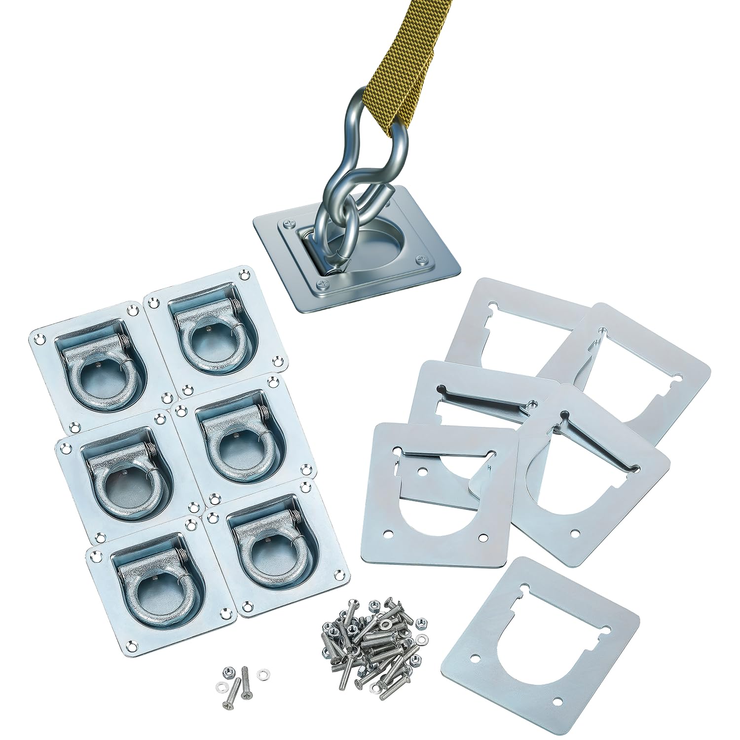 6X Zurrösen mit Gegenplatten & Schrauben - Robuste Zurrmulden für Anhänger | Verzinkte Verzurrösen, 800kg Zugkraft | Perfekt für PKW-Anhänger, Ladungssicherung & Bodenplatten